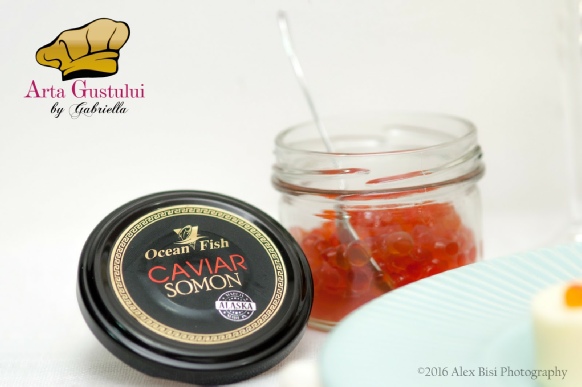 Aperitive, Arta gustului, Caviar de somon Alaska, Caviar de somon Ikura cu clatite si sampanie, Caviar Ikura Ocean Fish, Gabriella Pascaru Bisi, Ocean Fish, ton fumé; Ocean Fish