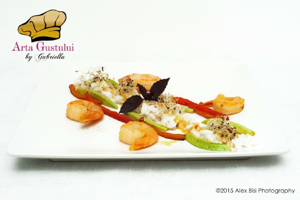 Creveti cu legume, orez si reductie din vin alb Arta gustului, Creveti, Creveti cu legume, Gabriella Pascaru Bisi, Ocean Fish, orez si reductie din vin alb, Peste, Sauvignon Blanc Terase Danubiene Vinarte