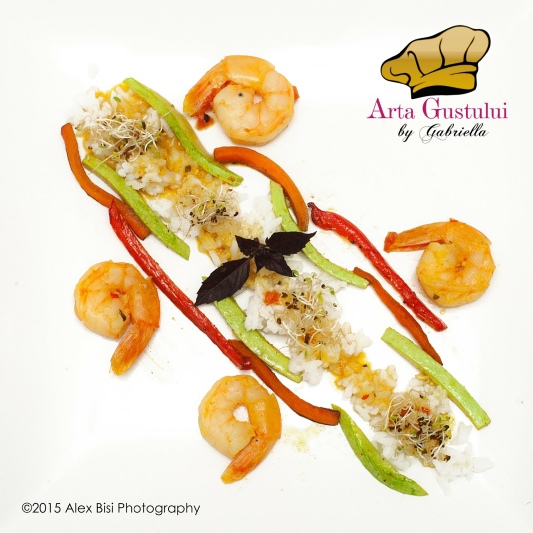 Creveti cu legume, orez si reductie din vin alb Arta gustului, Creveti, Creveti cu legume, Gabriella Pascaru Bisi, Ocean Fish, orez si reductie din vin alb, Peste, Sauvignon Blanc Terase Danubiene Vinarte