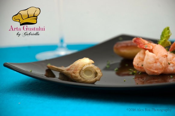 Arta gustului, Creveti trasi la tigaie cu unt de trufe baby fenicul baby porumb si cartofi noi, Creveti Vannamei, Fructe de mare, Gabriella Pascaru Bisi, Meggle Romania, Ocean Fish, Peste, Unt cu trufe Meggle