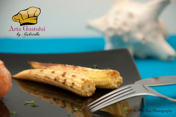 Arta gustului, Creveti trasi la tigaie cu unt de trufe baby fenicul baby porumb si cartofi noi, Creveti Vannamei, Fructe de mare, Gabriella Pascaru Bisi, Meggle Romania, Ocean Fish, Peste, Unt cu trufe Meggle
