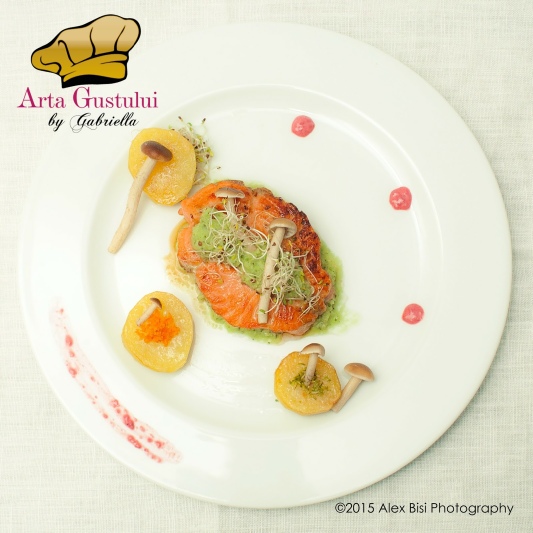 Arta gustului, ciuperci de plop si sos crud de zmeura, Gabriella Pascaru Bisi, Medalion de somon cu crema din rosii verzi, Ocean Fish, Peste, Rosé Terase Danubiene Vinarte, Somon