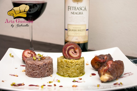 Pepite din strut cu risotto Samburesti si risotto cu avocado Arta gustului, Carne de strut, Gabriella Pascaru Bisi, Pepite din strut cu risotto Samburesti si risotto cu avocado, Samburesti, Feteasca Neagra