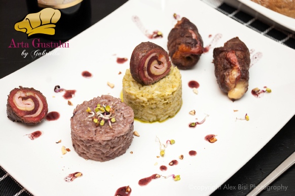 Pepite din strut cu risotto Samburesti si risotto cu avocado Arta gustului, Carne de strut, Gabriella Pascaru Bisi, Pepite din strut cu risotto Samburesti si risotto cu avocado, Samburesti, Feteasca Neagra