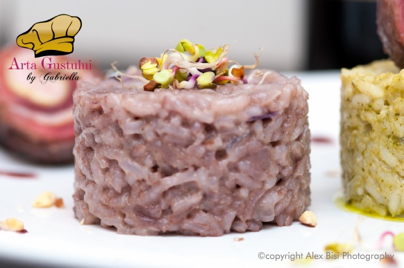 Risotto Samburesti Arta gustului, Carne de strut, Gabriella Pascaru Bisi, Pepite din strut cu risotto Samburesti si risotto cu avocado, Samburesti, Feteasca Neagra