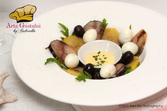 Aperitiv, Aperitiv din macrou afumat cartofi oua de prepelita cu maioneza din lime si reductie din Cabernet, Aperitive, Arta gustului, Gabriella Pascaru Bisi, Hobby Chef, Ocean Fish
