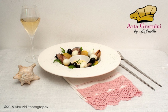 Aperitiv, Aperitiv din macrou afumat cartofi oua de prepelita cu maioneza din lime si reductie din Cabernet, Aperitive, Arta gustului, Gabriella Pascaru Bisi, Hobby Chef, Ocean Fish