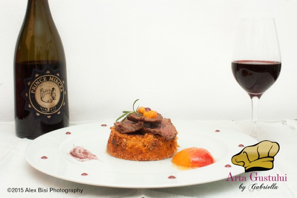 Muschi de vita cu tort de cartofi, caise caramelizate si reductie de vin rosu Arta gustului, Camembert Président, Carne, Gabriella Pascaru Bisi, Grana Padano Galbani, LADORNA, Muschi de vita, Prince Mircea Vinarte, Muschi de vita cu tort de cartofi, caise caramelizate si reductie de vin rosu