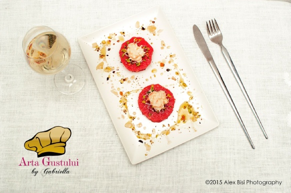 Salata de creveti cu maioneza de citrice, pe pat de grapefruit roz si mix de alune si fructe confiate Aperitive, Arta gustului, Gabriella Pascaru Bisi, Hobby Chef, Ocean Fish, Salata de creveti cu maioneza de citrice pe pat de grapefruit roz si mix de alune si fructe confiate, Salate