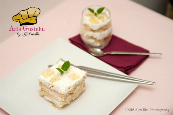 Tiramisu exotic cu ananas, rom, cognac si Maraschino Arta gustului, Creme Patisserie Meggle, Desert, Deserturi delicioase, Frisca Meggle, Gabriella Pascaru Bisi, Meggle, Meggle Romania, Tiramisu exotic cu ananas rom cognac si Maraschino