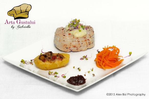 Filé de porc Casimiroa cu cartofi umpluti, spaghette din morcovi si dulceata din must Arta gustului, Carne, Filé de porc Casimiroa cu cartofi umpluti spaghette din morcovi si dulceata din must, Gabriella Pascaru Bisi, Hobby Chef, Ulei extravirgin de masline Naeli